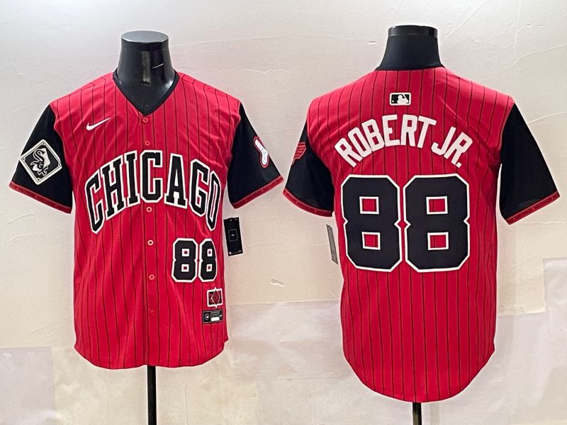 Men Chicago White Sox 88 Robert jr Red Stripe Joint Name 2025 Nike MLB Jersey style 4
